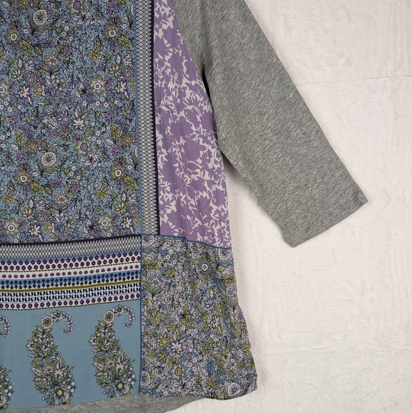 4/$20 Sale- J Jill Floral Blouse Top LP Large Petite Gray Purple Blue 3/4 Sleeve - Picture 6 of 11